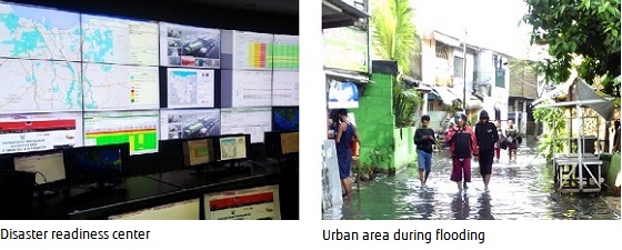 Picture: Disaster readiness center and Urban area during flooding Picture: Disaster readiness center and Urban area during flooding