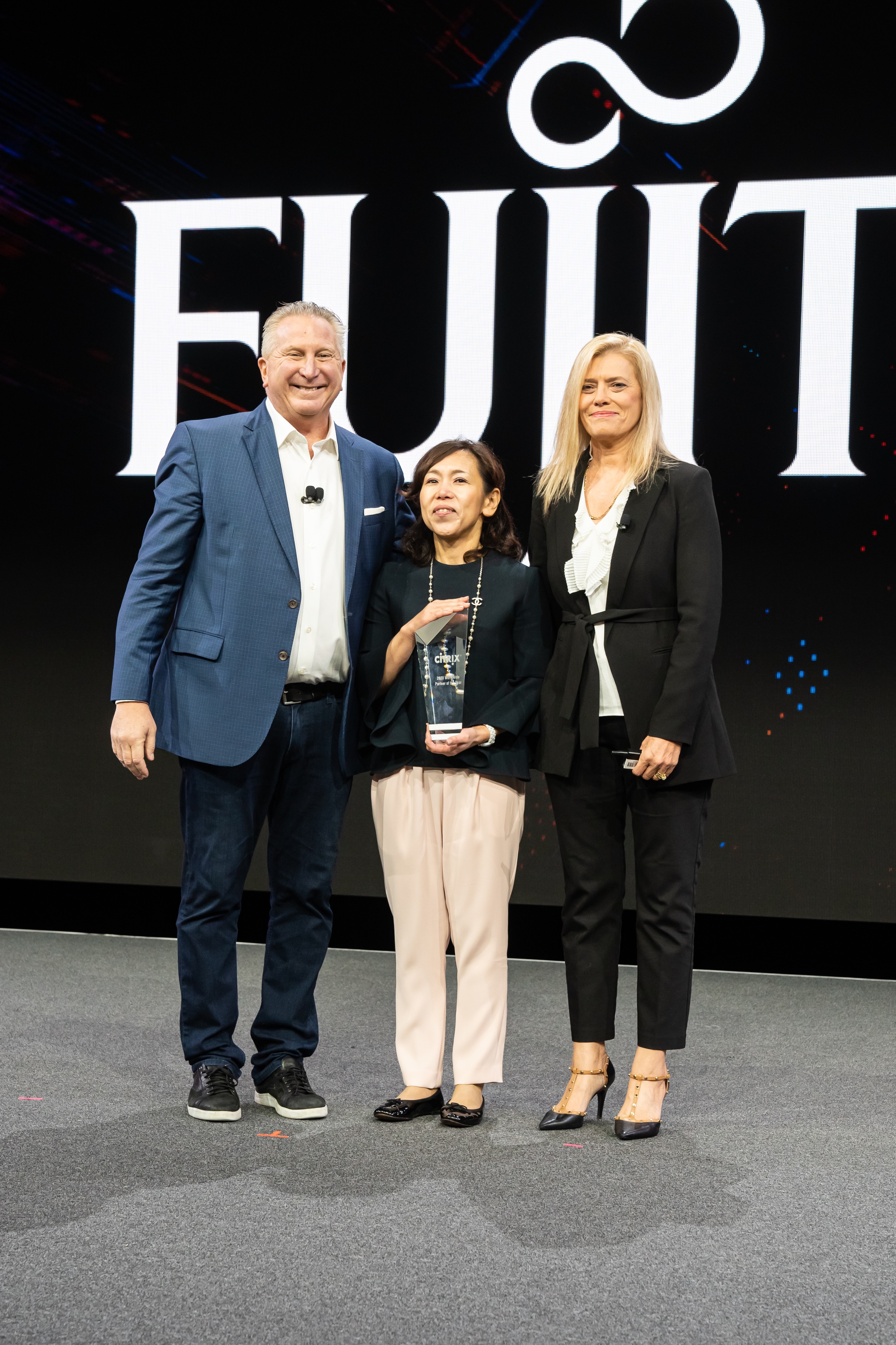 (from left to right)    1. Mark Ferrer EVP, Chief Revenue Officer, Citrix              2. Megumi Shimazu, CEO and EVP, Head of Digital Infrastructure Services Business Group, Fujitsu   3. Bronwyn Hastings, SVP of Worldwide Channel Sales and Ecosystems, Citrix