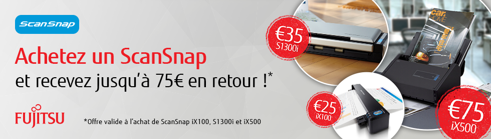 Achetez un ScanSnap et obtenez jusqu'à 75 € de retour Achetez un ScanSnap et obtenez jusqu'à 75 € de retour