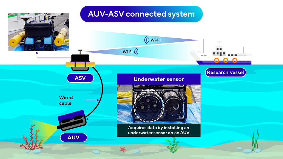 Figure 4. AUV-ASV connected system and data acquisition