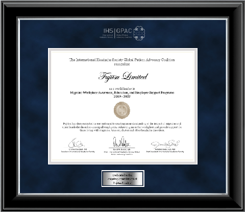 Figure 1. The 'World Leader in Headache Management Programs' certificate from the Global Patient Advocacy Coalition of the International Headache Society