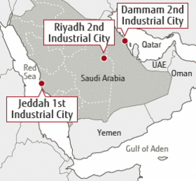 Map of Dammam 2nd Industrial City, Riyadh 2nd Industrial City, Jeddah 1st Industrial City