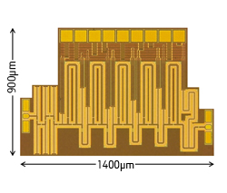 55-nm DDC CMOSプロセスを用いた0.5V動作W帯増幅回路のチップ写真