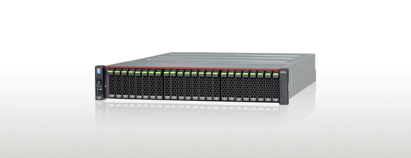 ETERNUS DX200F / 物理容量：最大38.4TB、ドライブ数：5～24、キャッシュ容量：16GB、コントローラー数：2、ホストインターフェース数：4, 8 （FC/iSCSI）