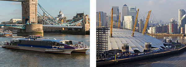 Thames Clipper and the O2 Thames Clipper and the O2