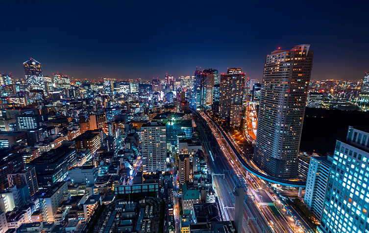 Tokyo cityscape view from high above at night
