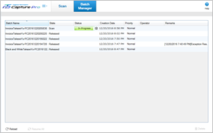 Batch list in Batch manager Batch list in Batch manager
