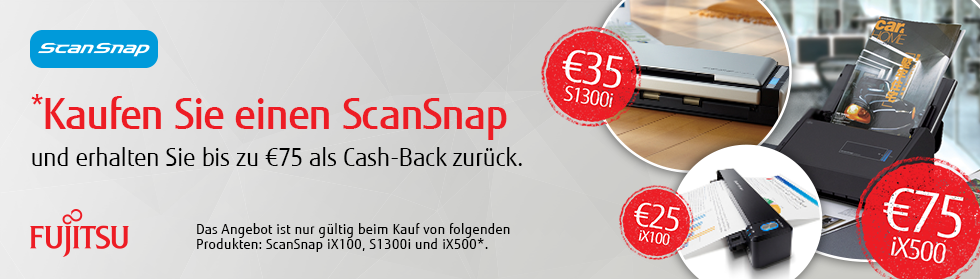 Kaufen Sie einen ScanSnap und holen Sie sich bis zu 75 € zurück Kaufen Sie einen ScanSnap und holen Sie sich bis zu 75 € zurück