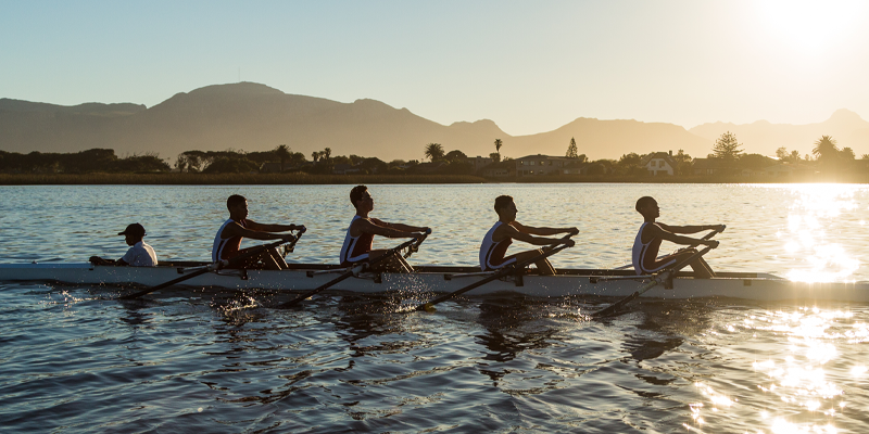 Mixed Race Rowing Team Lake