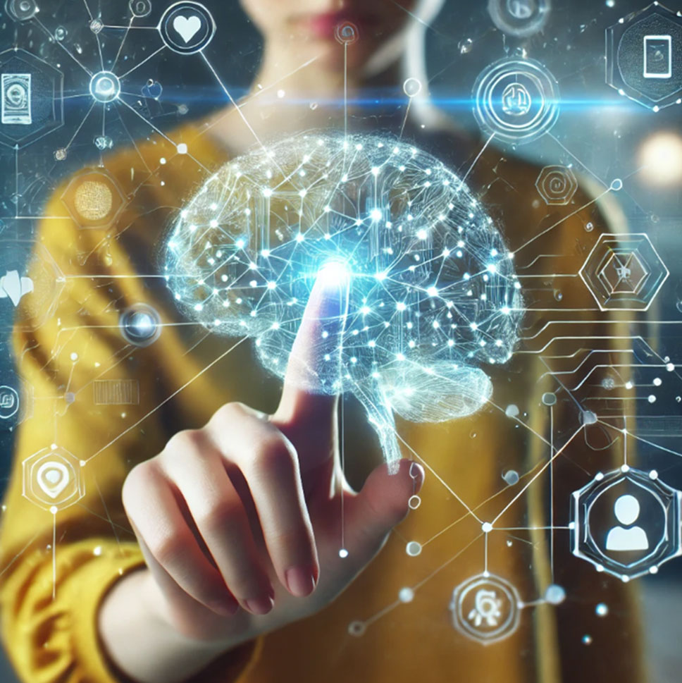 a-person-in-a-yellow-shirt-points-to-a-glowing-digital-brain-with-interconnected-nodes-and-icons