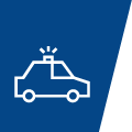 Pictogram of a police car on blue background