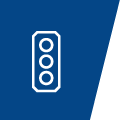 Pictogram of a traffic light on blue background