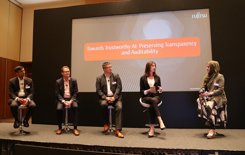 Photo :Fujitsu innovation gathering in July 2019 that focused on AI and ethics, including a panel discussion titled, “Towards Trustworthy AI: Transparency and Auditability”