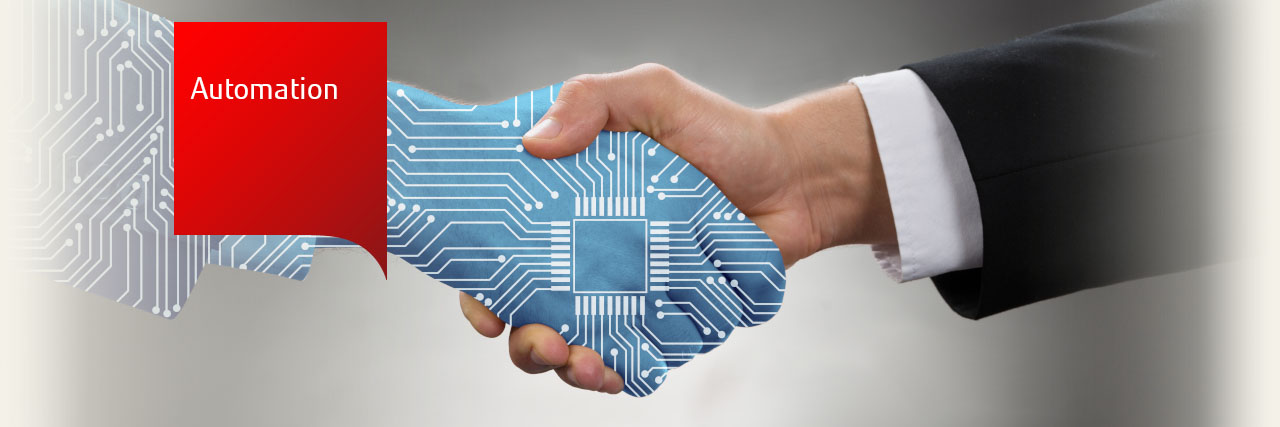 Photo of a a handshake, one hand has a circuitry overlay