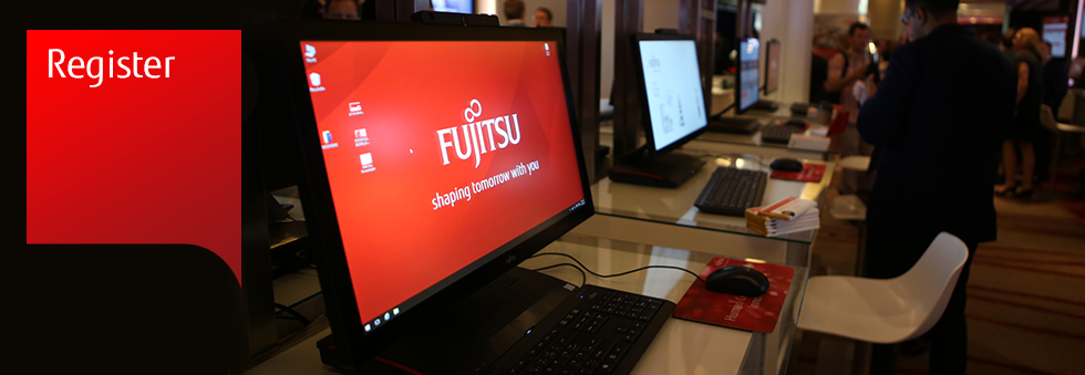 Photo of a line of Fujitsu computers. Register for Fujitsu World Tour. Photo of a line of Fujitsu computers. Register for Fujitsu World Tour.