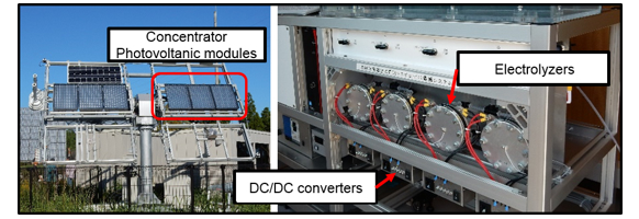 Figure 1: The trial equipment used in the outdoor hydrogen production experiment at the University of Miyazaki.