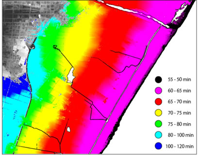 Figure 1: Predicted tsunami arrival times