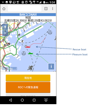 Picture: Real-time display of rescue boat and in-need pleasure craft positions