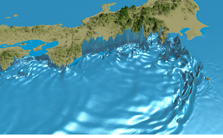 Figure 1: Tsunami simulation for a major earthquake in the Nankai Trough
