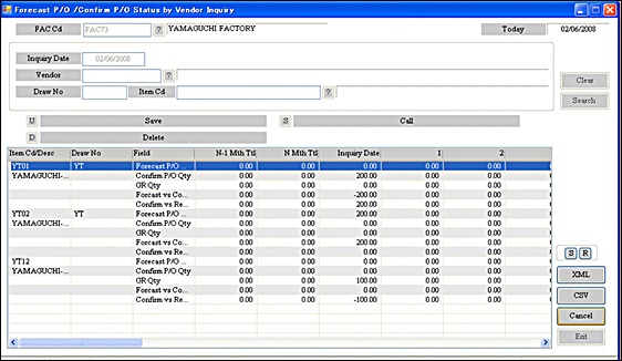 Forecast PO/Confirm PO Status by Vendor Inquiry