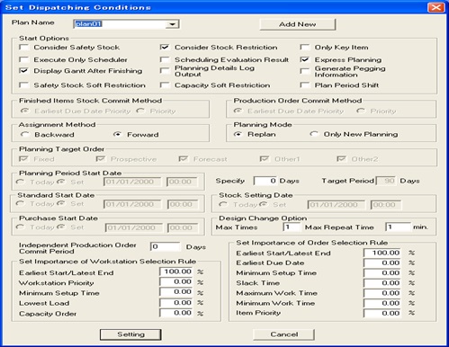 Dispatching Condition Setup