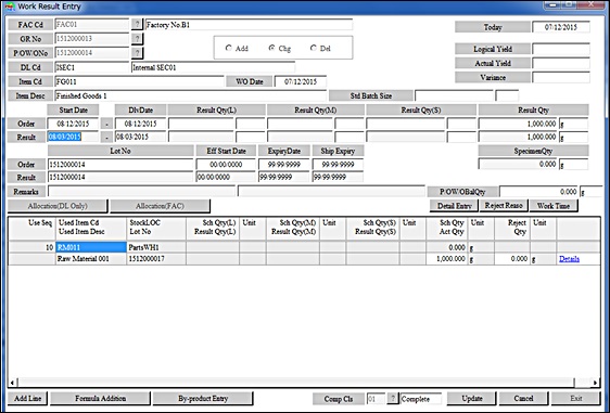 Work Result Entry