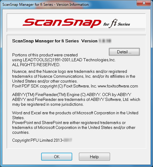 ScanSnap Manager for fi Series Version Information ScanSnap Manager for fi Series Version Information