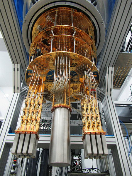 Figure 5: Wiring inside the dilution refrigerator of the 64 qubit superconducting quantum computer