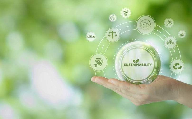 Picture illustrating sustainable business idea with eco-friendly symbols