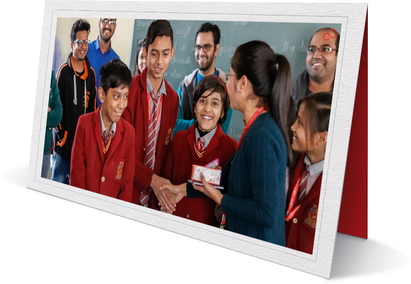 Photo of staff and pupils at a school in India
