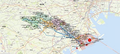 Map of renewable energy generation sites in Kawasaki city
