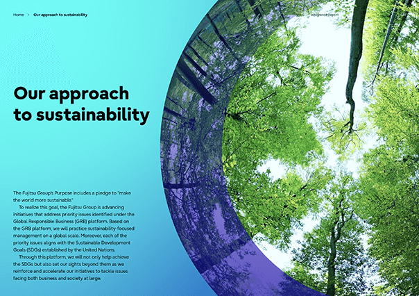 Thumbnail image of Fujitsu Integrated Report 2022 "Our approach to sustainability" section
                