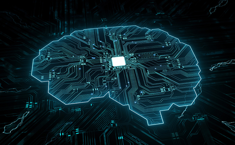 An illustration of a brain integrated into a circuit board
