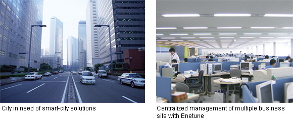 left: City in need of smart-city solutions right: Centralized management of multiple business site with Enetune