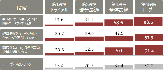 図3　デジタルマーケティング成熟度の段階による違いの例