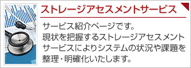 ストレージアセスメントサービス：サービス消化ページです。現状を把握するストレージアセスメントサービスによりシステムの状況や課題を整理・明確化いたします。