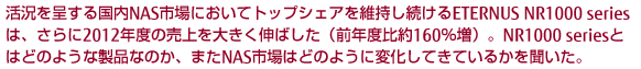 活況を呈する国内NAS市場においてトップシェアを維持し続けるETERNUS NR1000 seriesは、さらに2012年度の売上を大きく伸ばした（前年度比約160％増）。NR1000 seriesとはどのような製品なのか、またNAS市場はどのように変化してきているかを聞いた。