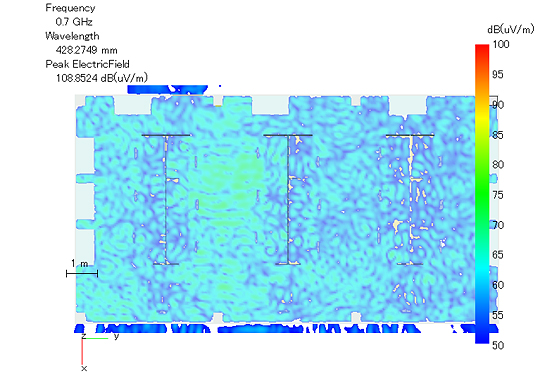 解析結果：屋内空間の電界強度（定常状態700MHz）の図（2）
