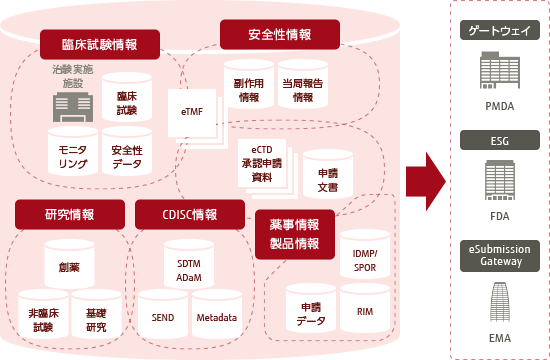 医薬品ライフサイクルにおける電子データの流れ