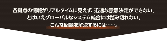 各拠点の情報がリアルタイムに見えず、迅速な意思決定ができない。とはいえグローバルなシステム統合には踏み切れない。こんな問題を解決するには……。