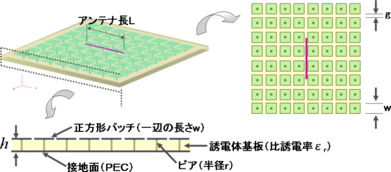 図2 Mushroom型 EBG構造体モデルの形状