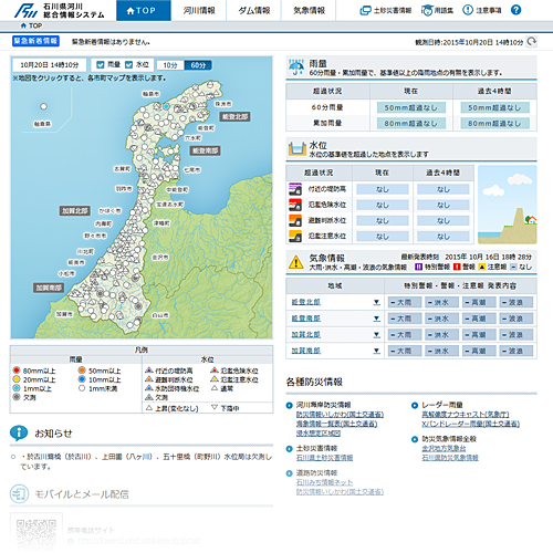 石川県河川総合情報システムの画面