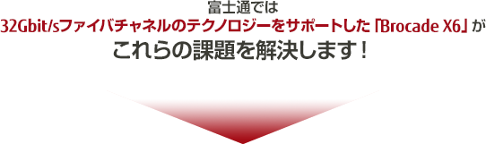 富士通では32Gbit/sファイバチャネルのテクノロジーをサポートした「Brocade X6」がこれらの課題を解決します！