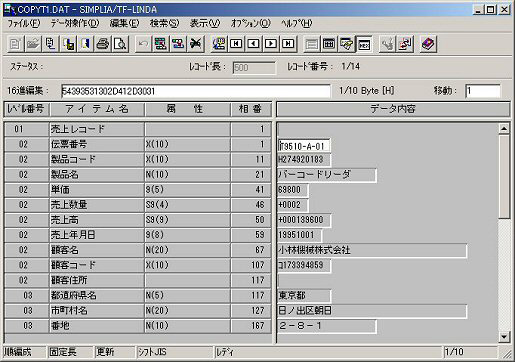 レコード形式画面 レコード形式画面