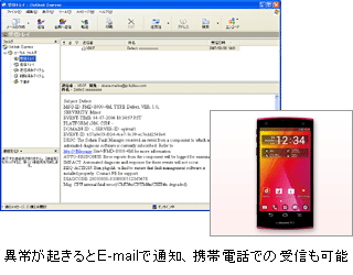 異常が起きるとE-mailで通知、携帯電話での受信も可能