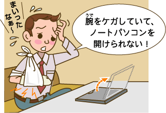 腕をケガしていて、ノートパソコンを開けられない！