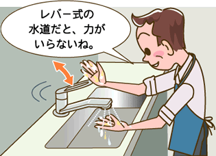 レバー式の水道だと、力がいらないね。