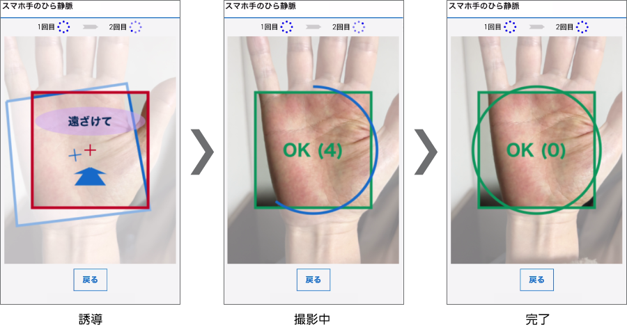 図2 スマートフォンでの誘導・撮影画面イメージ