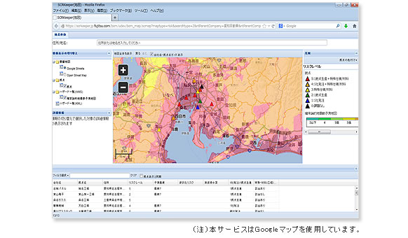 ハザードマップによる拠点のリスク表示