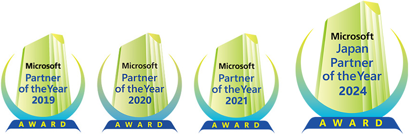 SAP on Azure アワードの受賞歴（2019年、2020年、2021年、2024年）イメージ